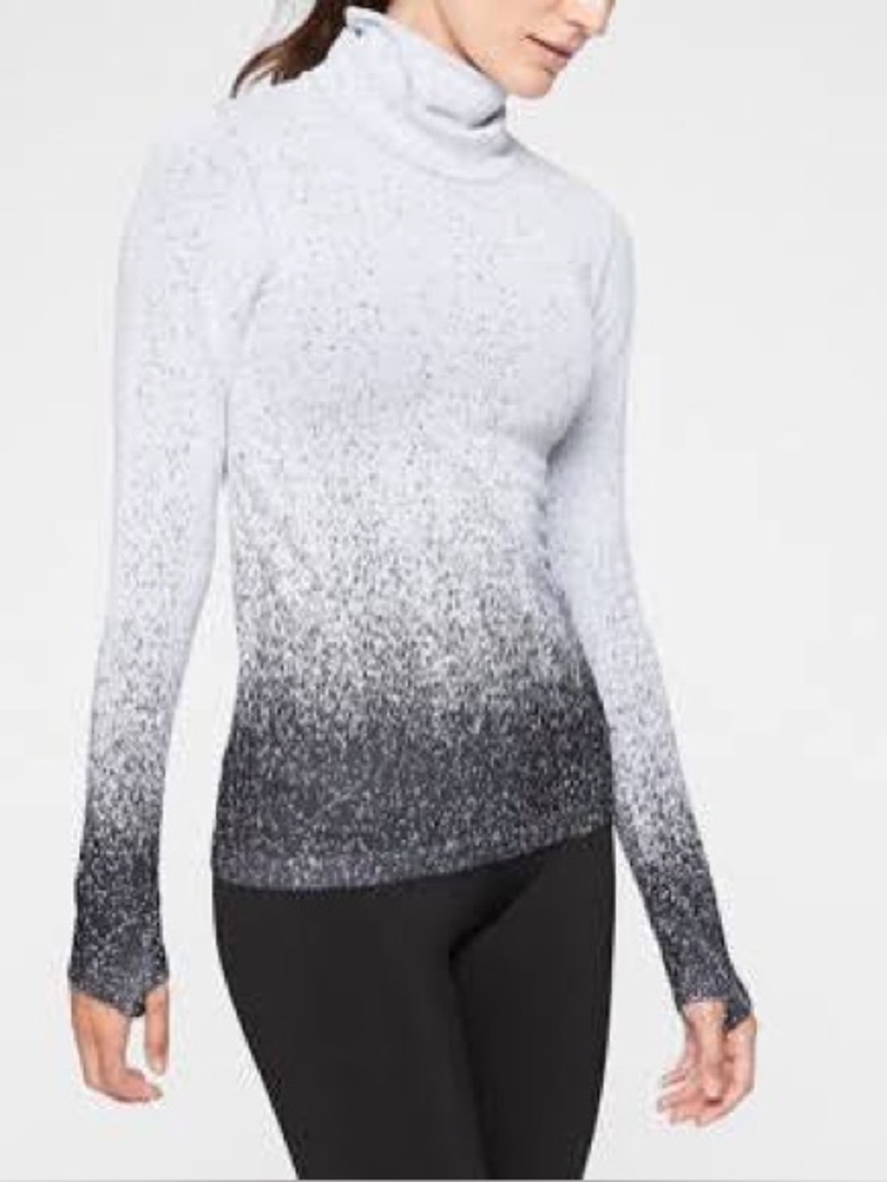 Athleta Flurry Ombré Base Layer White and Black Speckled Pullover